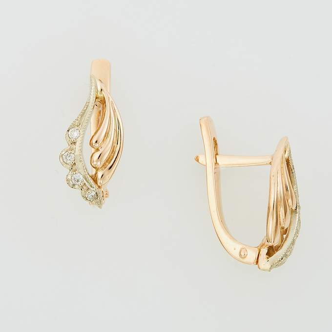 Серьги из золота 585 пробы c 8 бриллиантами