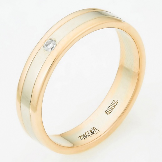 Кольцо из комбинированного золота 585 пробы c 1 бриллиантом Л29117421 фото 1