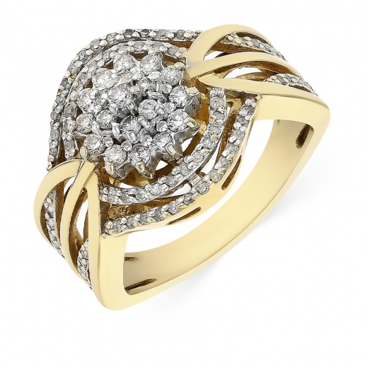 Кольцо из комбинированного золота 500 пробы c 19 бриллиантами и 68 упр. огр. бриллиантами 056839 фото 1