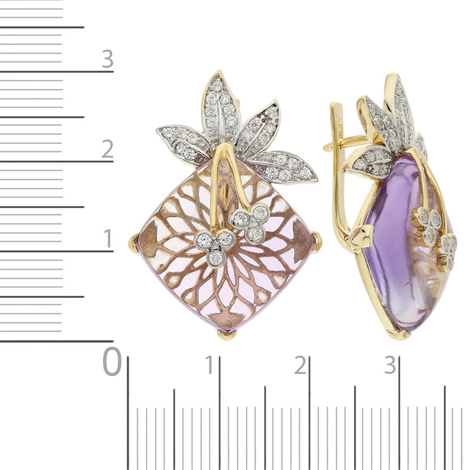 Серьги из золота 585 пробы c фианитами и 2 аметистами