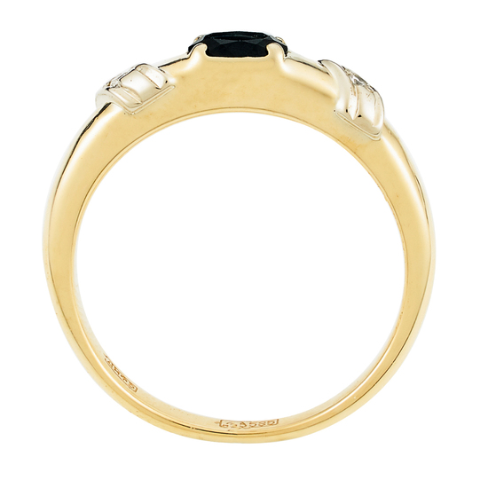 Кольцо из комбинированного золота 585 пробы c 2 бриллиантами и 1 сапфиром, Л32075706 за 21300