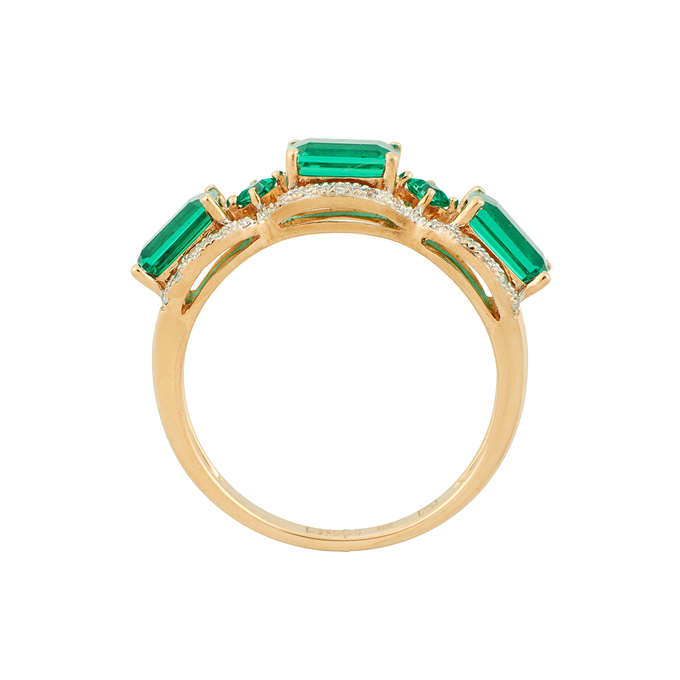 Кольцо из золота 585 пробы c бриллиантами и синтетическими изумрудами, Л 1811 9810 за 34400