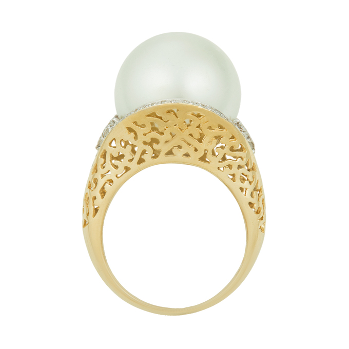 Кольцо из золота 585 пробы c бриллиантами и имитацией жемчуга, Л 3901 2663 за 93520