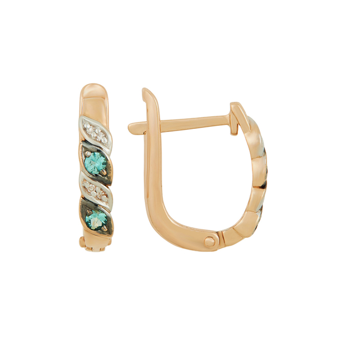 Серьги из золота 585 пробы c изумрудами и бриллиантами