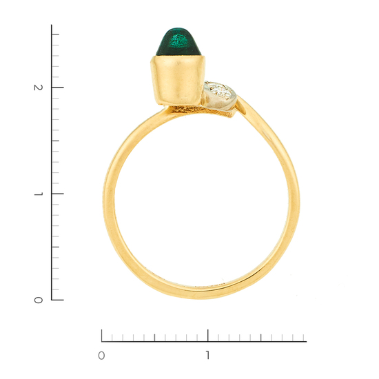 Кольцо из желтого золота 750 пробы c 4 бриллиантами и 1 синт. изумрудом, Л35061711 за 19560