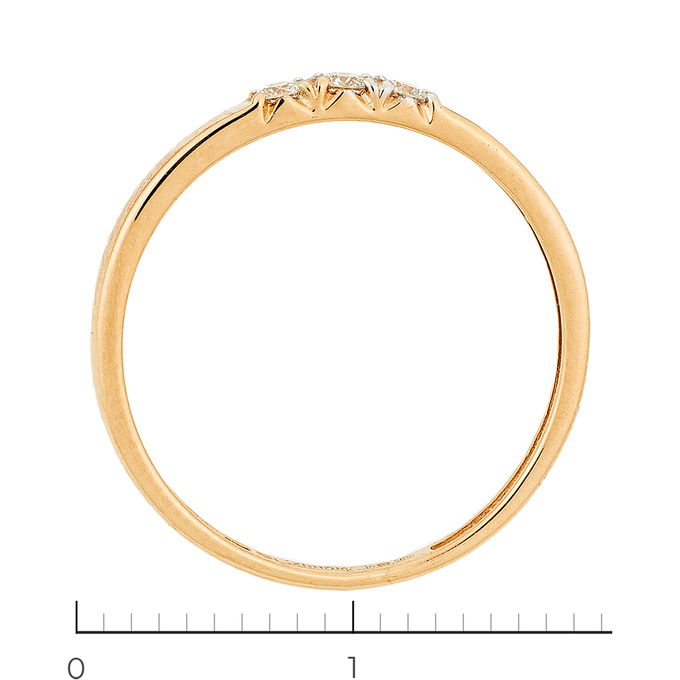 Кольцо из красного золота 585 пробы c 3 бриллиантами