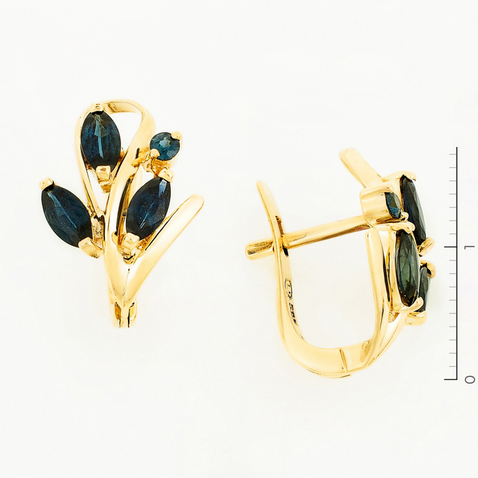 Серьги из золота 585 пробы c 8 сапфирами