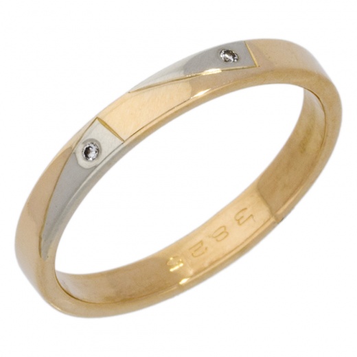 Кольцо обручальное из комбинированного золота 585 пробы c 2 бриллиантами 007082 фото 1