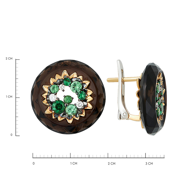 Серьги из золота 585 пробы c раухтопазами, тсаворитами и бриллиантами, Л 2811 3631 за 122000