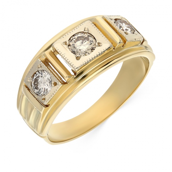 Кольцо из желтого золота 585 пробы c 3 бриллиантами