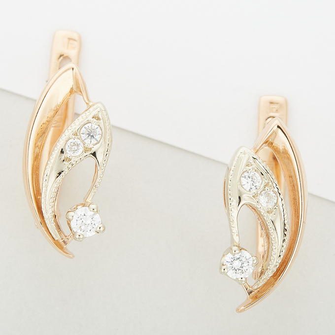 Серьги из золота 585 пробы c фианитами