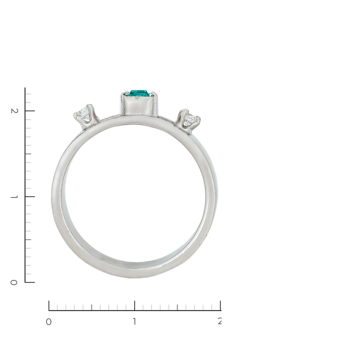 Кольцо из золота 750 пробы c 2 бриллиантами и 1 синт. изумрудом, Л 2809 7682 за 54540