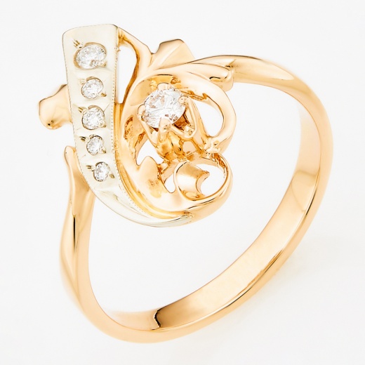 Кольцо из комбинированного золота 585 пробы c 6 бриллиантами Л09098906 фото 1