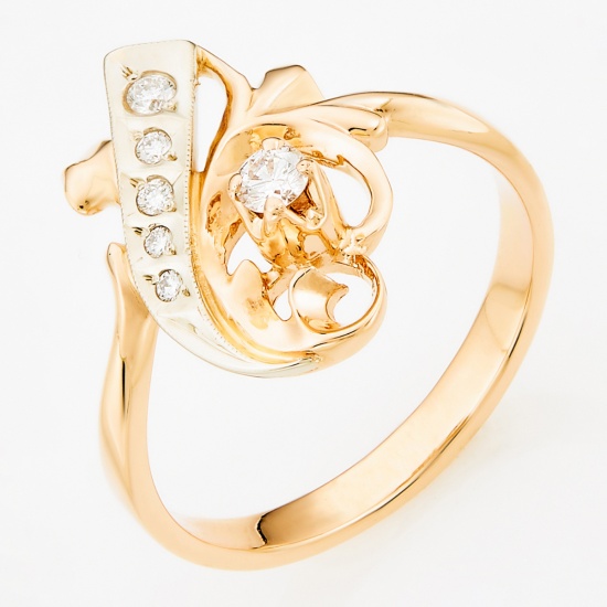 Кольцо из комбинированного золота 585 пробы c 6 бриллиантами