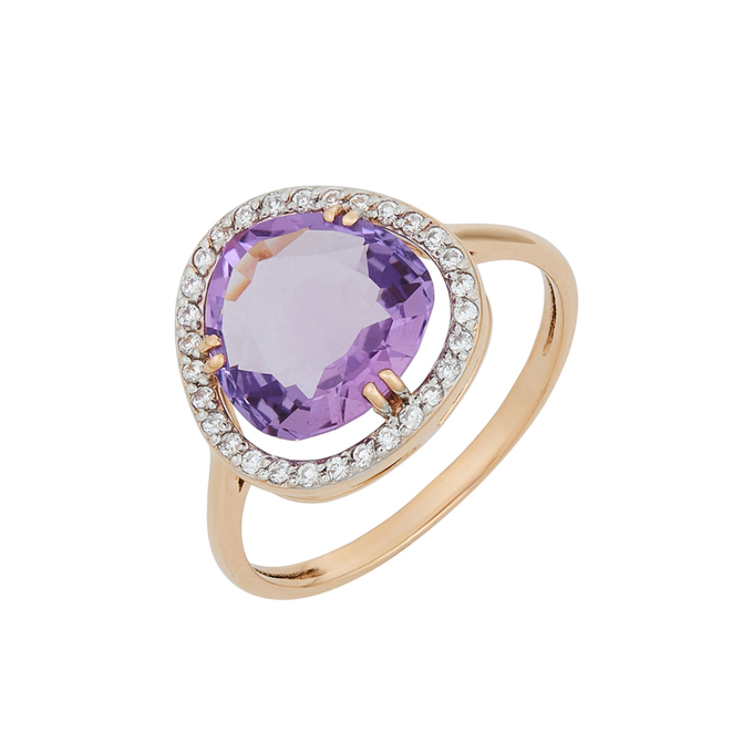 Кольцо из золота 585 пробы c аметистом и фианитами, Л 7303 3367 за 23040