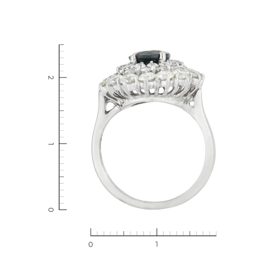 Кольцо из белого золота 585 пробы c 32 бриллиантами и 1 сапфиром, Л28092828 за 196000