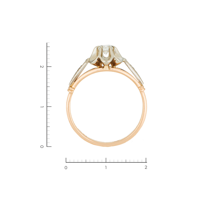 Кольцо из комбинированного золота 583 пробы c 1 бриллиантом, Л 2809 5530 за 62320