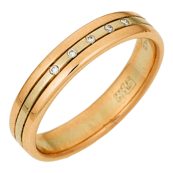 Кольцо из комбинированного золота 585 пробы c 5 бриллиантами, Л58042710 за 17340