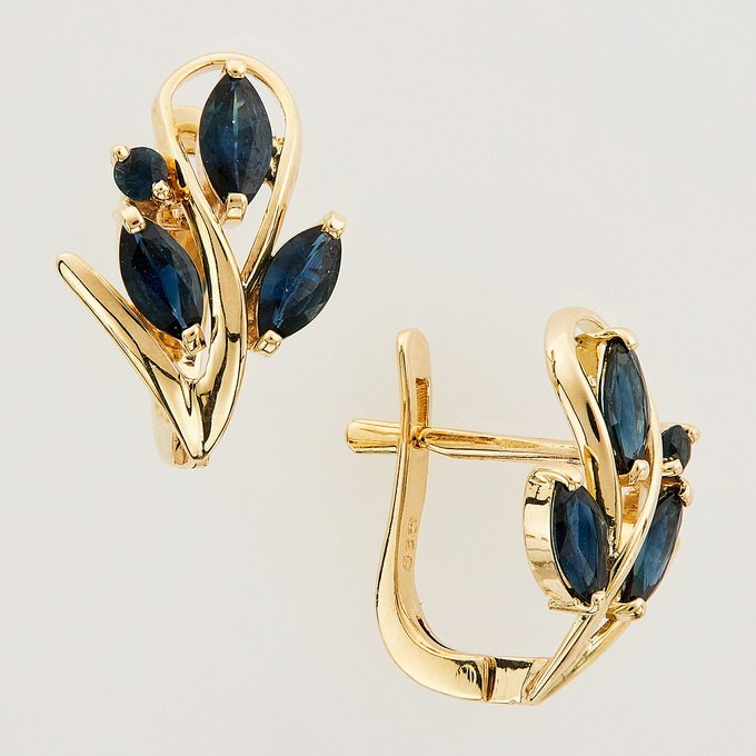 Серьги из золота 585 пробы c 8 сапфирами