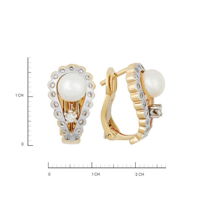 Серьги из золота 585 пробы c бриллиантами и культивированным жемчугом, К 0000 5669 за 86400