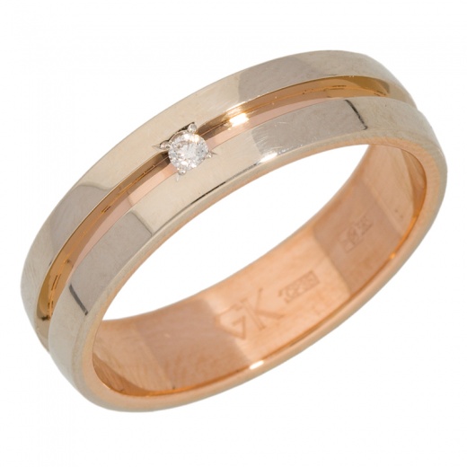 Кольцо обручальное из комбинированного золота 585 пробы c 1 бриллиантом 001664 фото 1