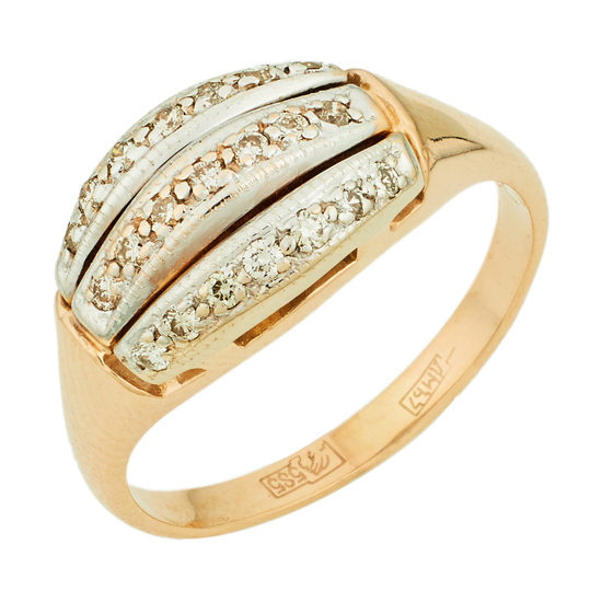 Кольцо из комбинированного золота 585 пробы c 21 бриллиантами, Л47091849 за 19140