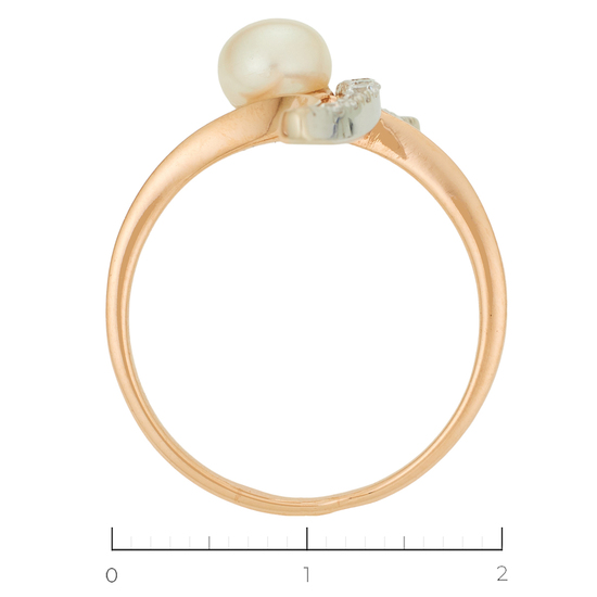 Кольцо из красного золота 585 пробы c 1 культ. жемчугом и 11 фианитами, Л29123331 за 13450