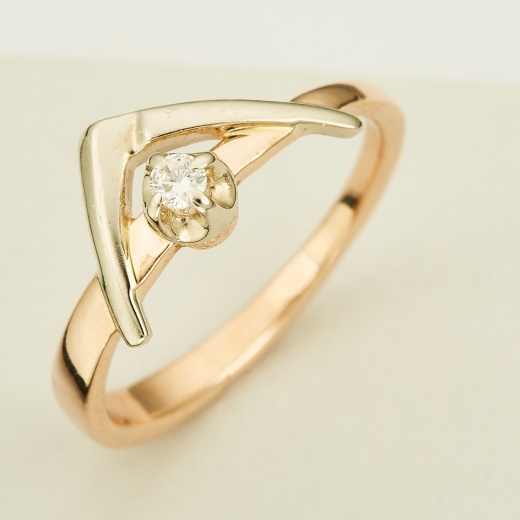 Кольцо из комбинированного золота 585 пробы c 1 бриллиантом Л23143424 фото 1