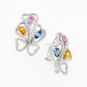 Серьги из белого золота 585 пробы c 192 бриллиантами и 6 цвет. сапфирами