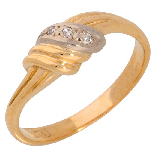 Кольцо из комбинированного золота 750 пробы c 3 упр. огр. бриллиантами 010392 фото 1