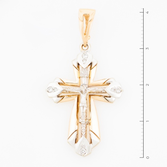 Крестик из комбинированного золота 585 пробы c 8 бриллиантами