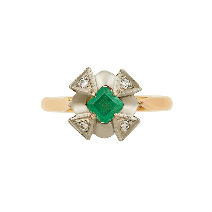 Кольцо из золота 585 пробы c бриллиантами и синтетическим изумрудом, Л 0515 1121 за 52430