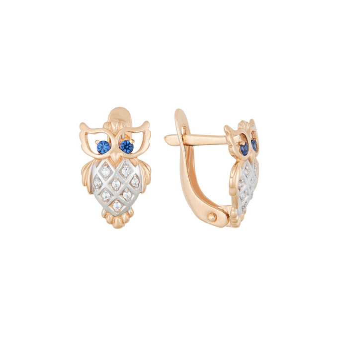 Серьги из золота 585 пробы c фианитами и синт.камнями