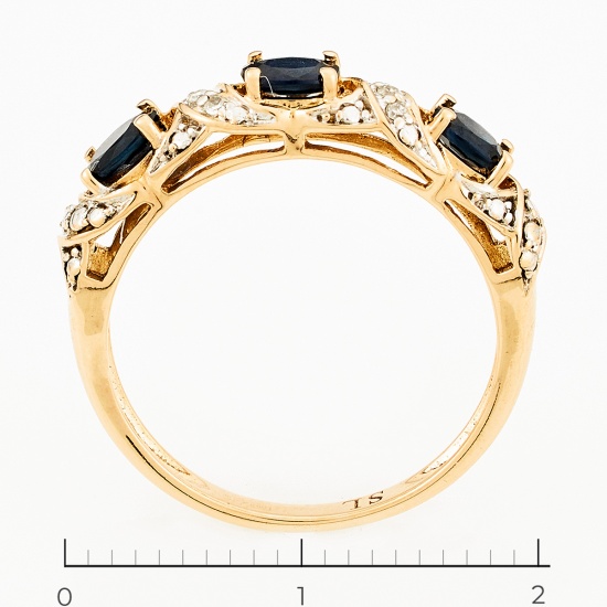 Кольцо из комбинированного золота 585 пробы c 3 сапфирами и 6 бриллиантами, Л31043999 за 15300