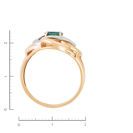Кольцо из комбинированного золота 585 пробы c 8 бриллиантами и 1 изумрудом, Л71009687 за 41650