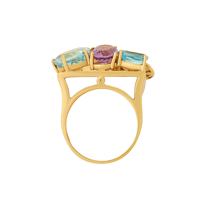 Кольцо из золота 750 пробы c топазами, цитрином, аметистами и культивированным жемчугом, Л 5402 9478 за 147000