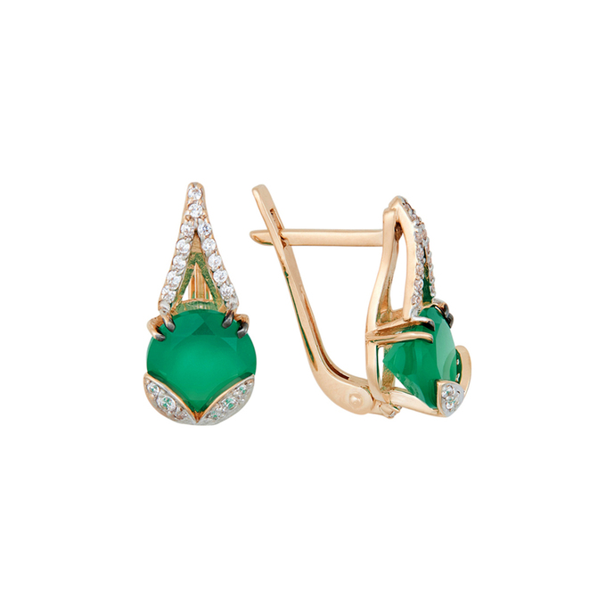 Серьги из золота 585 пробы c хризопразами и фианитами, Л 7302 9884 за 36640