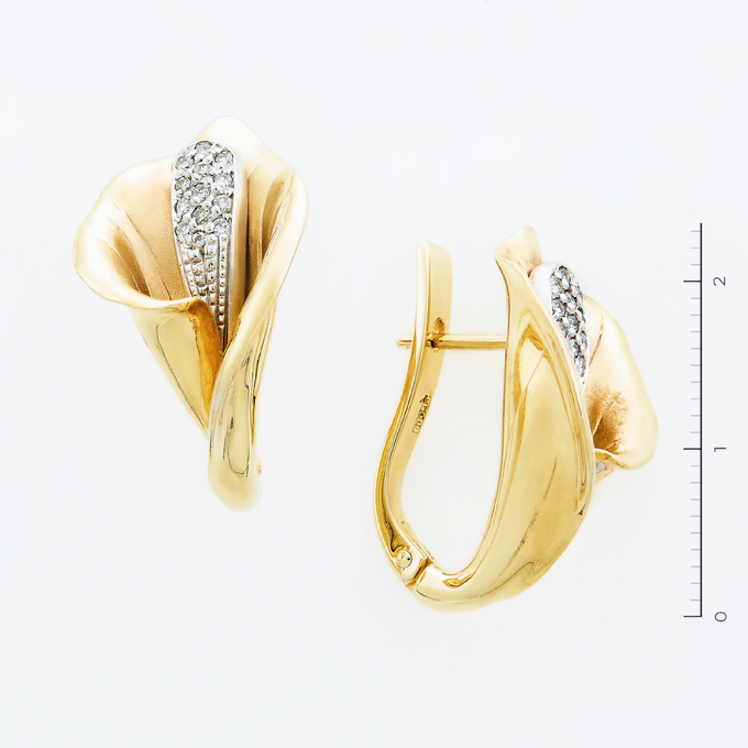 Серьги из золота 585 пробы c 26 бриллиантами