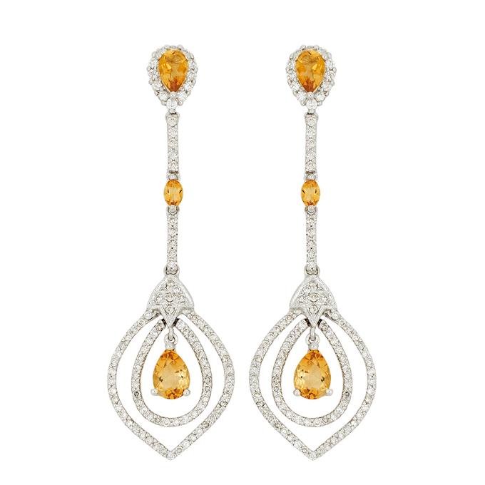 Серьги из золота 750 пробы c цитринами и бриллиантами, Ц О007 2009 за 125000