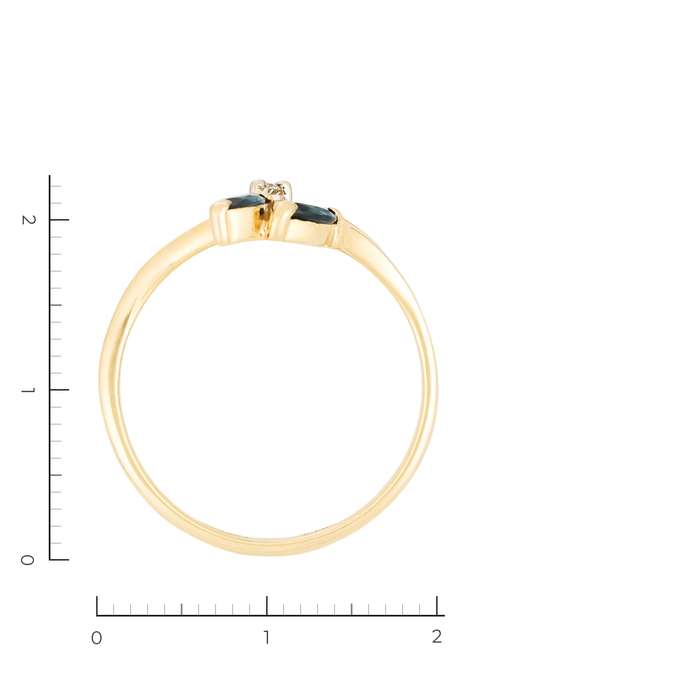 Кольцо из золота 585 пробы c 1 бриллиантом и 2 сапфирами
