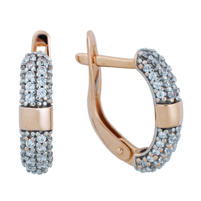 Серьги из красного золота 585 пробы c 72 фианитами