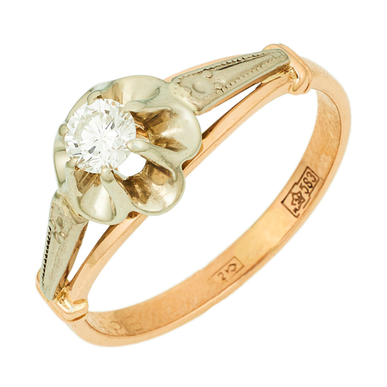 Кольцо из комбинированного золота 583 пробы c 1 бриллиантом, Л75010125 за 36300