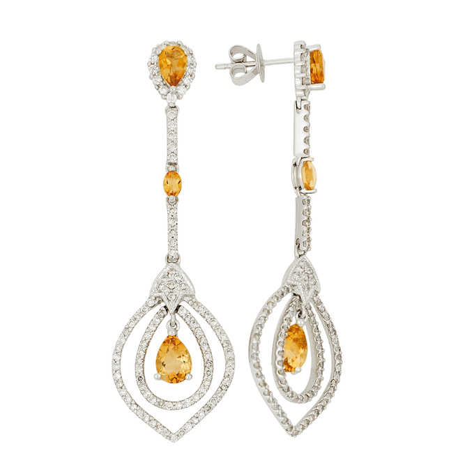 Серьги из золота 750 пробы c цитринами и бриллиантами, Ц О007 2009 за 125000