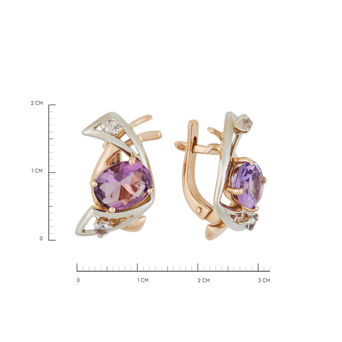 Серьги из золота 585 пробы c аметистами и кварцами, Л 2212 0610 за 62560