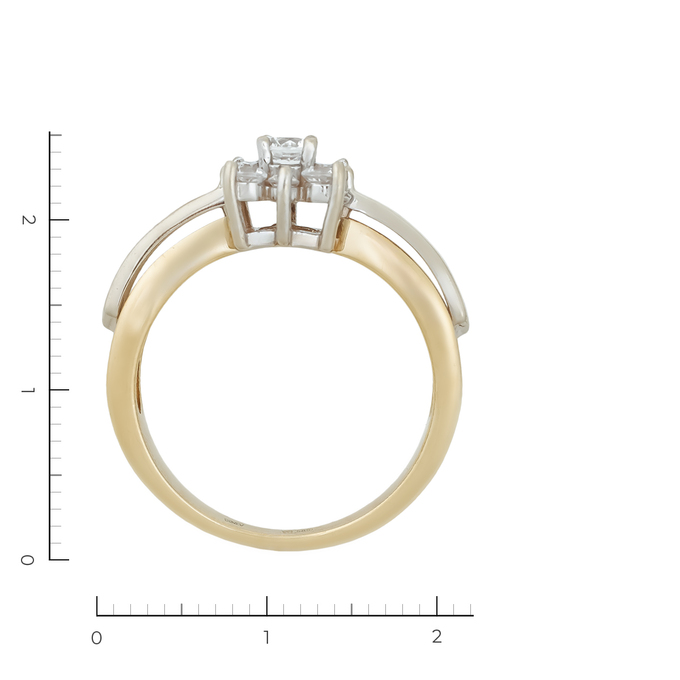 Кольцо из комбинированного золота 585 пробы c 9 фианитами