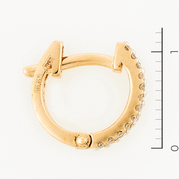Серьги золото, 585, 3 к.,1,68 гр. (чистый вес 1,68 гр.) со следами износа,  красное золото,  куплено в ЗУ; 48 Бриллиант Кр17 3/4 вес 0,192 ct
