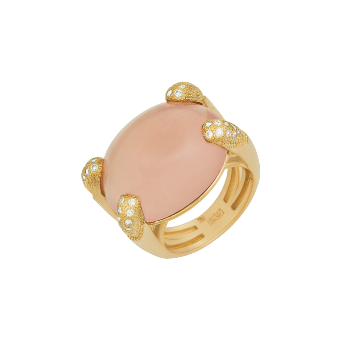 Кольцо из золота 750 пробы c бриллиантами и розовым кварцем