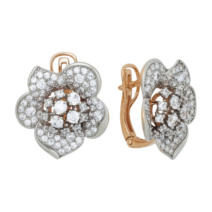 Серьги из золота 585 пробы c 156 фианитами