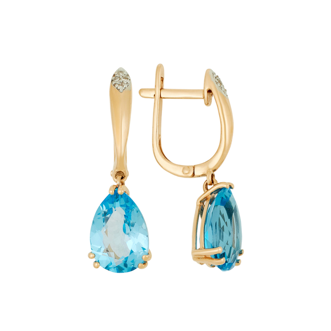 Серьги из золота 585 пробы c топазами и бриллиантами, Ц О007 2118 за 32800