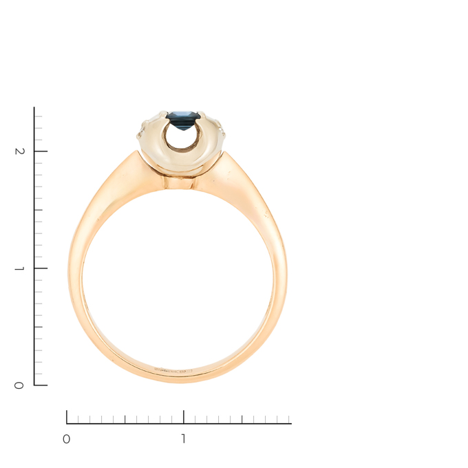 Кольцо из комбинированного золота 585 пробы c 2 бриллиантами и 1 сапфиром, Л 2809 7422 за 29200